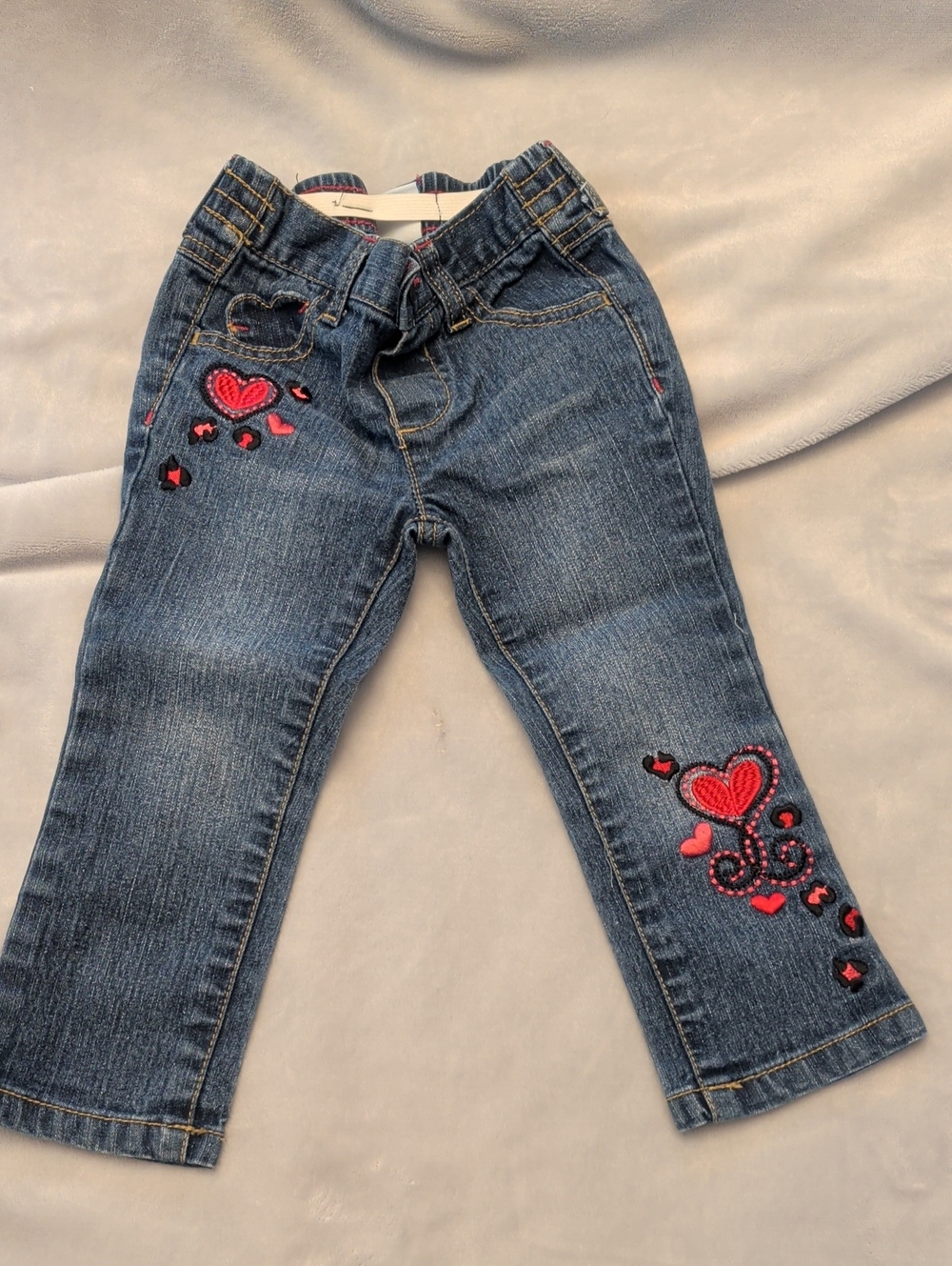 healthtex Dark Blue Denim Jeans with Pink Heart Embroidery